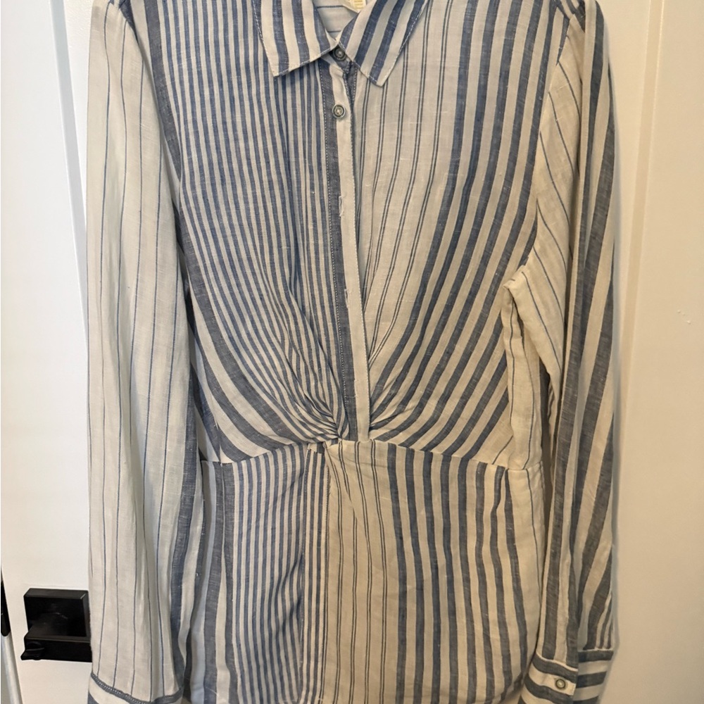 Maeve Navy and White Striped Shirt